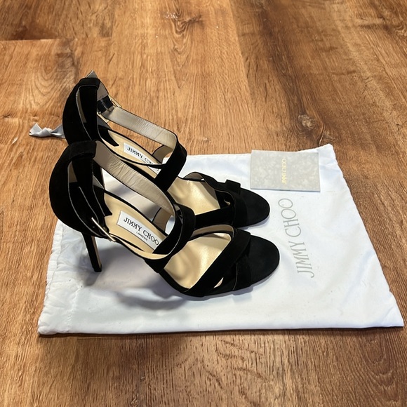 NEW Jimmy Choo Black Suede Louise Crisscross Sandal Heels 8.5 Euro 39.5 - Picture 4 of 9